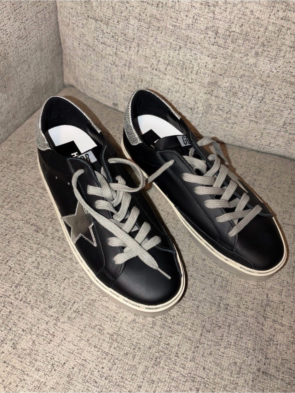 Golden Goose Black Leather Sneakers with Silver Star